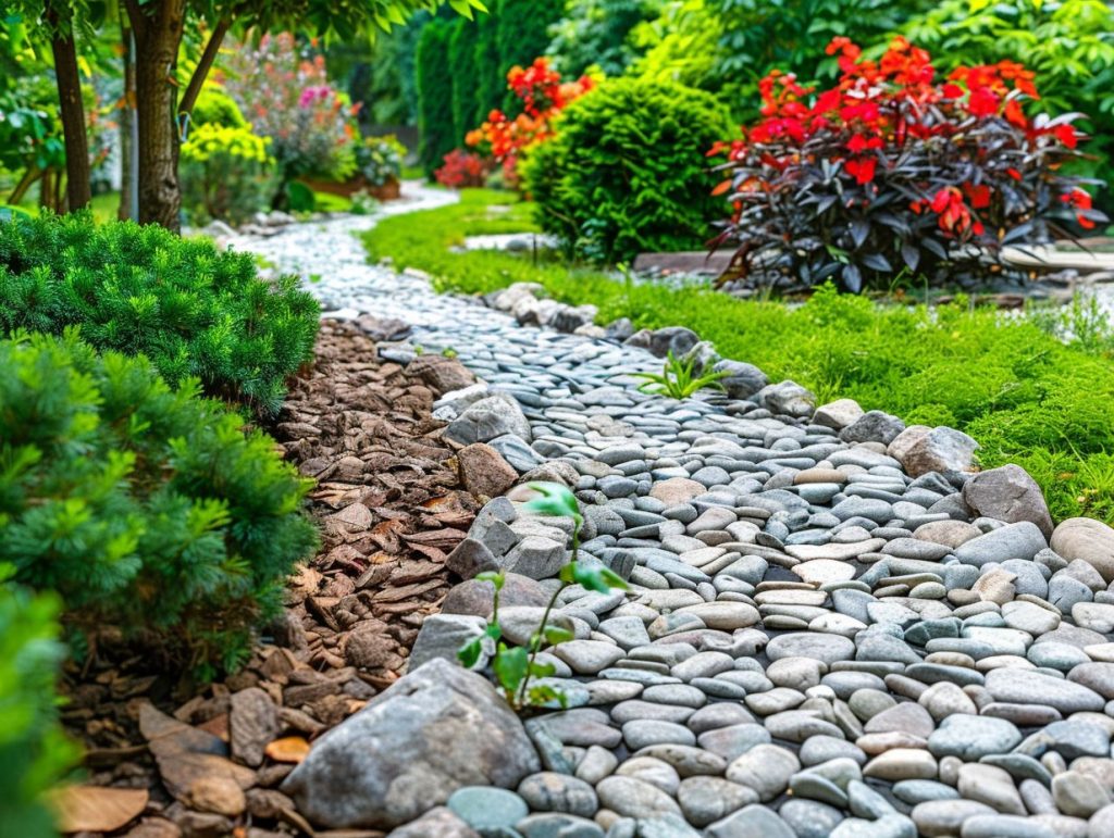 River rock landscaping in front of a Lake of the Ozarks home