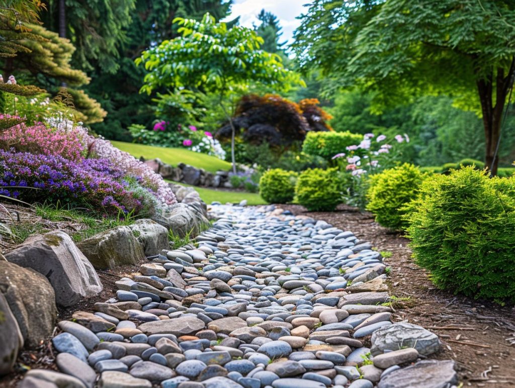 A dry creek bed created for drainage improvement